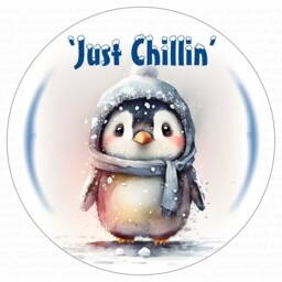 Just Chillin Wreath Sign, Christmas Penguin Merry Xmas Wreath, Cute Plaque - thumbnail 3
