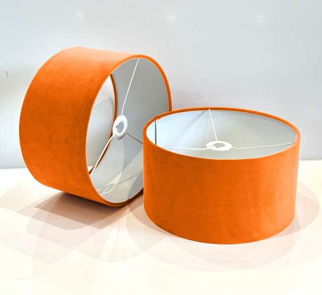New Handmade Coral Orange Velvet Drum Lamp Shade Suitable For Tables & Ceilings With White Lining All Shapes Available Sizes On Demand - image 1