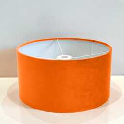 New Handmade Coral Orange Velvet Drum Lamp Shade Suitable For Tables & Ceilings With White Lining All Shapes Available Sizes On Demand - thumbnail 2