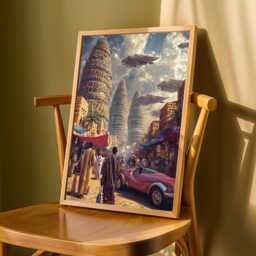 Afrofuturism Art Print Sci-Fi Cityscape, Gold, Red & Blue - Poster Only - thumbnail 3