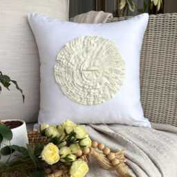 White Faux Suede, Embroidered Nature & Floral Pattern, Modern Throw Pillow Cover/Euro Sham - Vintage Bloom - thumbnail 1