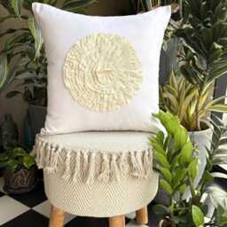 White Faux Suede, Embroidered Nature & Floral Pattern, Modern Throw Pillow Cover/Euro Sham - Vintage Bloom - thumbnail 3