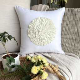 White Faux Suede, Embroidered Nature & Floral Pattern, Modern Throw Pillow Cover/Euro Sham - Vintage Bloom - thumbnail 2