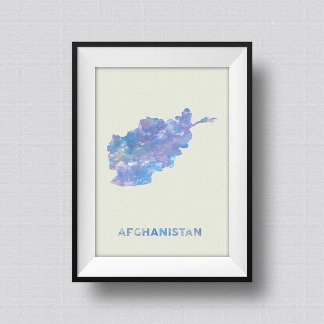 Afghanistan Watercolor Map Art Print Ink Splash Poster Canvas, Map