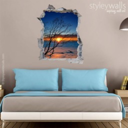 Sunset Wall Decal, Mural Decor, Hole in The 3D Effect Sticker, Broken Office Room Decor - thumbnail 3