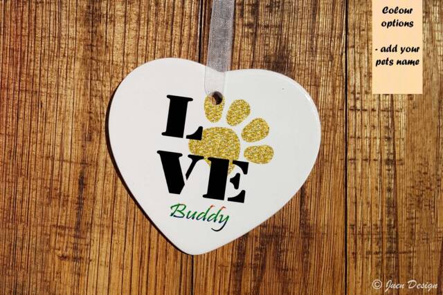 Golden Paw Love - Ornament Dog Cat Tile Personalized With Pet Name, Print, Christmas Ball, Pendant, Gift, Souvenir - image 1