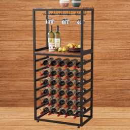 Rustic 6-Tier Wine Rack Industrial Bottle & Glass Storage - thumbnail 3