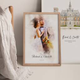 Watercolour Wedding Portrait, Painting From Photo, Illustration, Custom Print, Couple Anniversary Gift - thumbnail 1