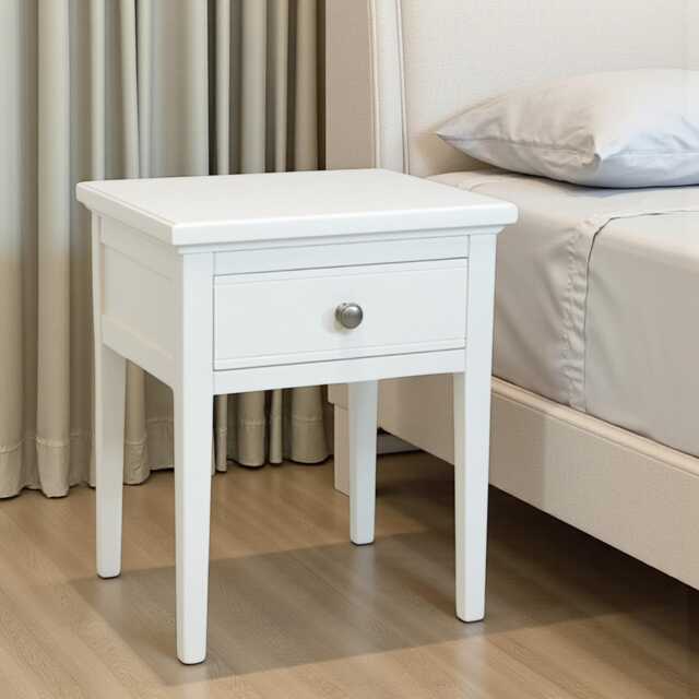 Painted Bedside Table Solid Wood Nightstand With Oak Top, Assembled - image 1