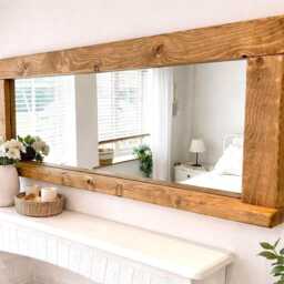 Rustic Wall Mirror With Shelf - Handmade Oak Entryway - thumbnail 2