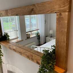 Rustic Wall Mirror With Shelf - Handmade Oak Entryway - thumbnail 4
