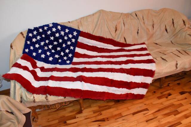 Fur Blanket Of Usa Flag - Rex Rabbit Throw Sofa Cover The American Flag Desing Handmade Blanket - image 1