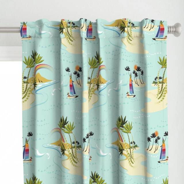 Hawaii Curtain Panel - Tropical Island Rainbow Beach Hawaiian Ocean Vacation Custom Heading To Diamond Head By Hootenannit - image 1