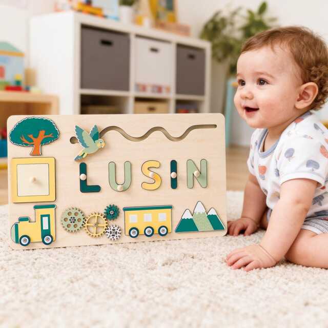 Custom Baby Name Puzzle, Kids Early Learning Busy Board, Wood Room Decor, 1st Birthday Gifts For Baby, Personalized Toddler Toy Gift - image 1
