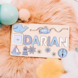 Custom Baby Name Puzzle, Kids Early Learning Busy Board, Wood Room Decor, 1st Birthday Gifts For Baby, Personalized Toddler Toy Gift - thumbnail 2