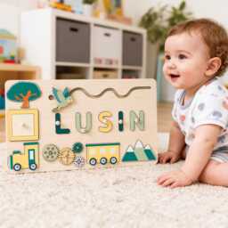 Custom Baby Name Puzzle, Kids Early Learning Busy Board, Wood Room Decor, 1st Birthday Gifts For Baby, Personalized Toddler Toy Gift - thumbnail 1