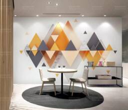 Geometric Triangle Wallpaper Mural, Orange Abstract Wall Art, Peel & Stick