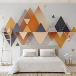 Geometric Triangle Wallpaper Mural, Orange Abstract Wall Art, Peel & Stick - thumbnail 2