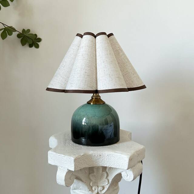 Turquoise Gradient Ceramic Table Lamp, 110-240V Sturdy Base Linen Fabric Pleated Shade, Bedroom Living Room Kitchen Vintage Cozy Decor Lamp - image 1
