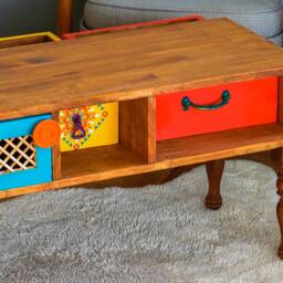 Colorful Coffee Table With 2 Drawers & Door That Can Be Opened To Both Sides, Bohemian Style Livingroom Rengtangle Center Table, Home Gift - thumbnail 3