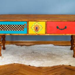 Colorful Coffee Table With 2 Drawers & Door That Can Be Opened To Both Sides, Bohemian Style Livingroom Rengtangle Center Table, Home Gift - thumbnail 4