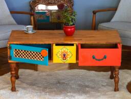 Colorful Coffee Table With 2 Drawers & Door That Can Be Opened To Both Sides, Bohemian Style Livingroom Rengtangle Center Table, Home Gift - thumbnail 1