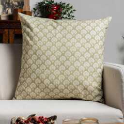 Wildflower Extra-Large Cushion in Soft Green. Block-Print Floral, Blossoms & Botanical Design, Multicoloured. 23X23