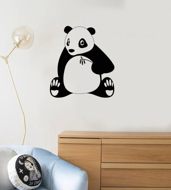 Wall Vinyl Decal Jungle Asian Tropics Panda Cute Bear Animals Decor Ethnic Modern Sketch Home Art - #1250Di - image 1
