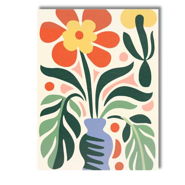 Mid Century Flower Vase Still Life With Tropical Leaves Canvas Wall Art Print Decor Picture Ready To Hang - image 1