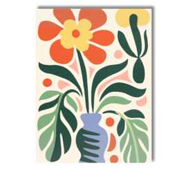 Mid Century Flower Vase Still Life With Tropical Leaves Canvas Wall Art Print Decor Picture Ready To Hang - thumbnail 1