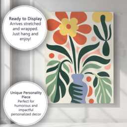 Mid Century Flower Vase Still Life With Tropical Leaves Canvas Wall Art Print Decor Picture Ready To Hang - thumbnail 3
