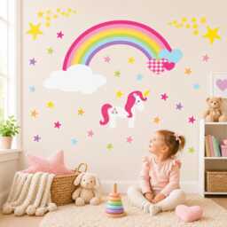 Rainbow Unicorn Nursery Wall Stickers Magical Star Decals - thumbnail 1