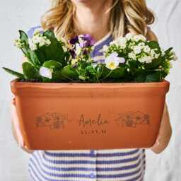 Birth Flower Birthday Gift Terracotta Planter - Personalised Window Box Trough - thumbnail 1