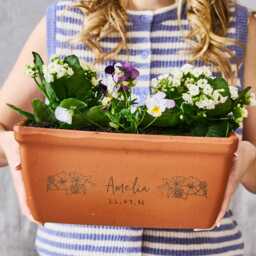 Birth Flower Birthday Gift Terracotta Planter - Personalised Window Box Trough - thumbnail 3
