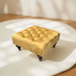 Handmade Tufted Plush Velvet Footstool - Chesterfield Ottoman With Gold Legs