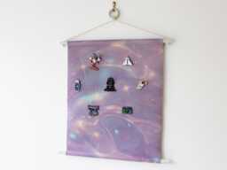 Dreamy Galaxy Pin Banner - Wall Hanging - Space Inspired Display Magical Pastel Fabric Celestial Pennant - thumbnail 1