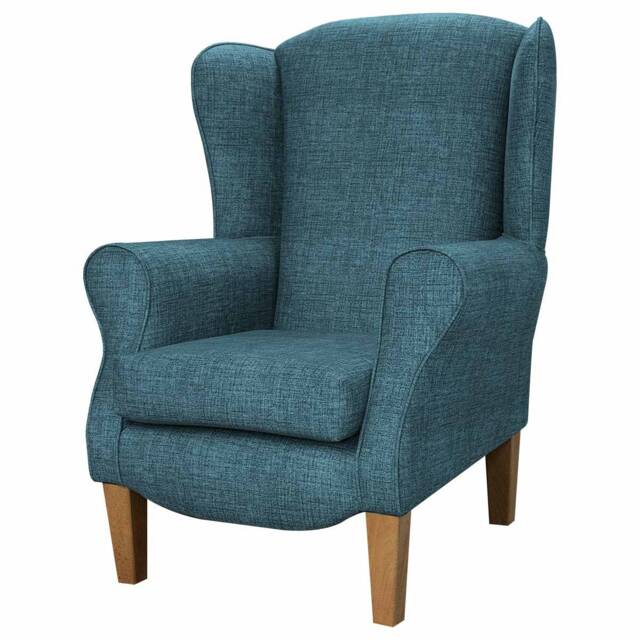 Handmade Blue Velvet Wingback Armchair Fireside Accent Chair - image 1