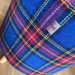 Harris Tweed Blue Tartan Footstool With Tiny Light Wooden Legs - thumbnail 3