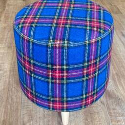 Harris Tweed Blue Tartan Footstool With Tiny Light Wooden Legs - thumbnail 2