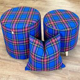 Harris Tweed Blue Tartan Footstool With Tiny Light Wooden Legs - thumbnail 4