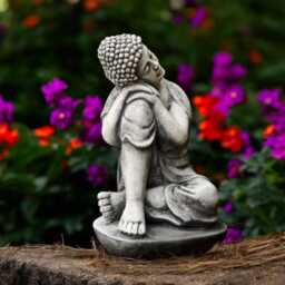Concrete Buddha Statue Meditating Sitting Sculpture Outdoor Zen Figurine Garden Figure Cement Yard Ornament Lover Gift - thumbnail 3