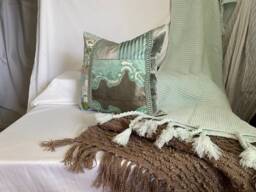 Designers Guild Pillow Cover Mineral Green Silk Velvet With Gold Trim - thumbnail 1