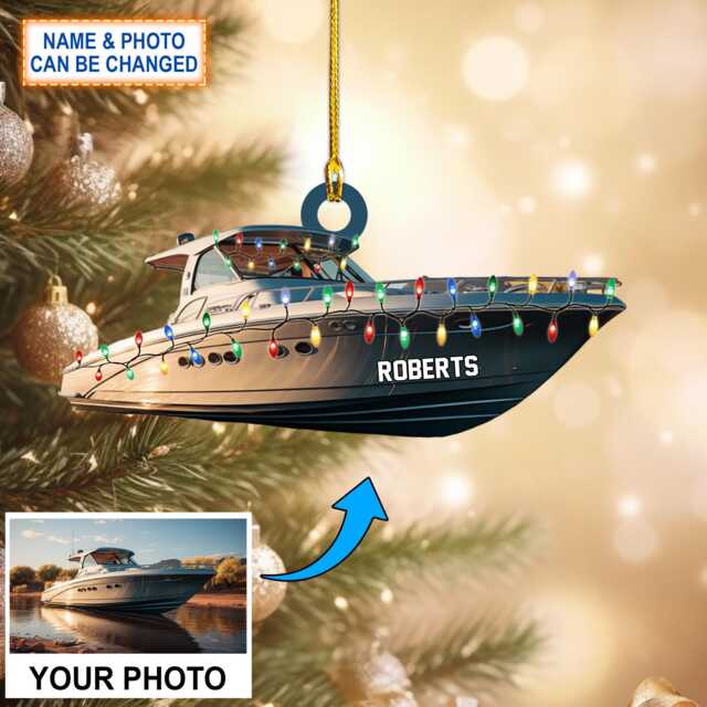 Custom Name & Picture - Your Boat Photo Ornament, Christmas Tree Hanging Decor, Flat 2D Ornament Acrylic/ Wooden - image 1