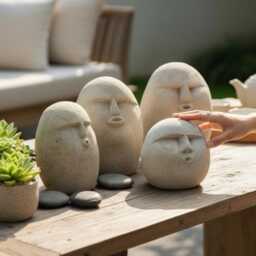 Funny Stone , Face Figurine, Meme Funny Stone, Carving Face, Carving, Garden Decor, Home Birthday Gift - thumbnail 3