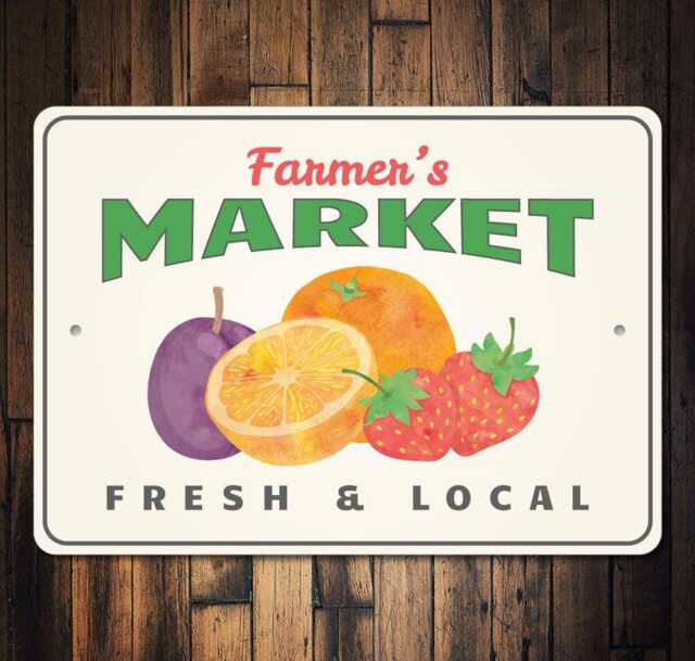 Farmers Market Metal Sign - Fresh & Local Produce Decor Rustic Kitchen Wall Art Farm Stand Fruit Country - image 1