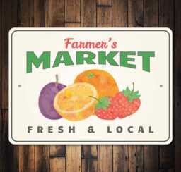 Farmers Market Metal Sign - Fresh & Local Produce Decor Rustic Kitchen Wall Art Farm Stand Fruit Country - thumbnail 1