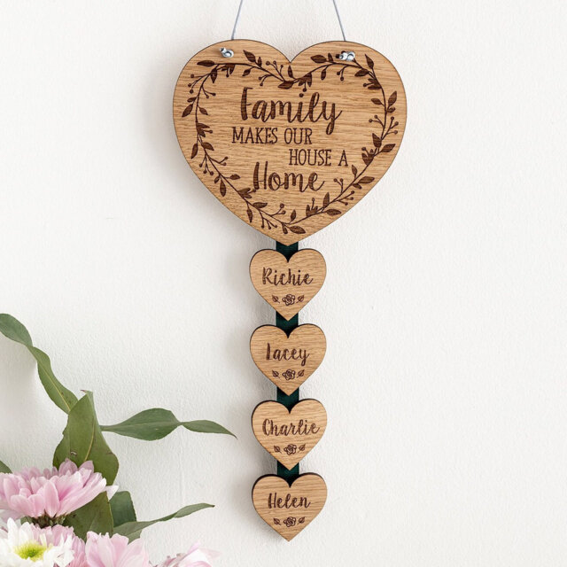 Family Home Sign Gift For Mum, Rustic Name Signs Tree Plaque, Wooden 5Th Anniversary, Personalised Wall Hanging - image 1
