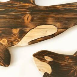 Reclaimed Wood Orca Wall Art Handmade Mother & Calf Sculpture - thumbnail 3