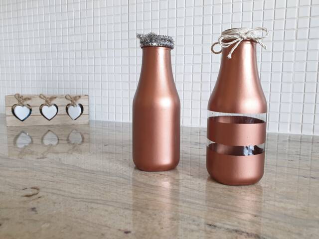 Copper Painted Bottle Vases, Set Of Two, Wedding, Decoration, Modern, Flowers - image 1