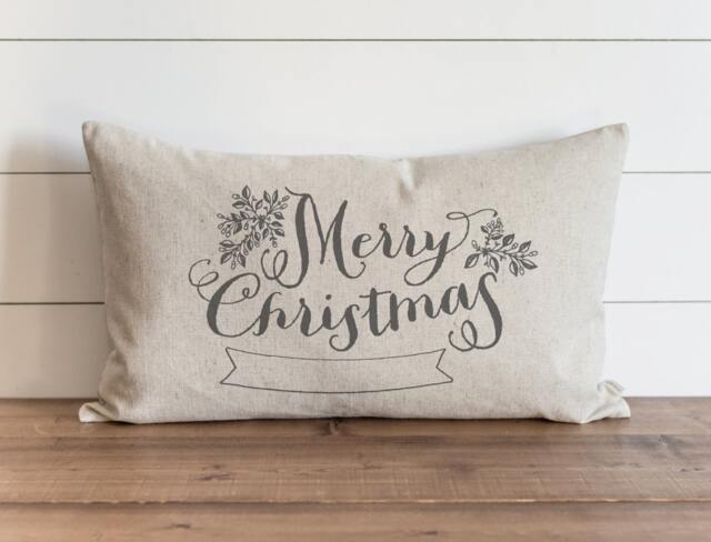 Merry Christmas Banner 16 X 26 Pillow Cover // Holiday Throw Gift For Her Accent - image 1
